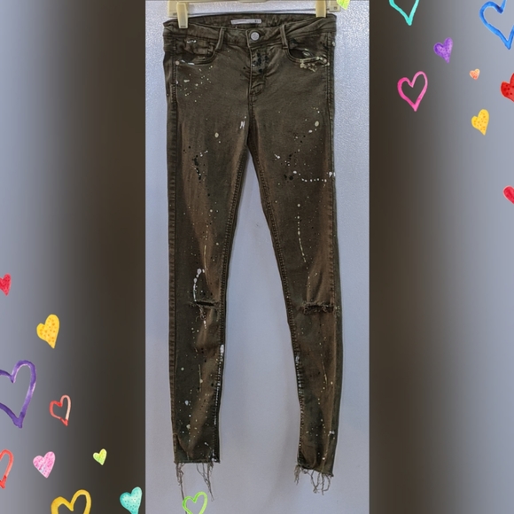 Zara Jeans Zara Trafaluc Green Paint Splatter Skinny Jeans Poshmark